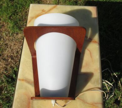 Vintage Danish Modern Mid Century Teak wall Lamp White sconce