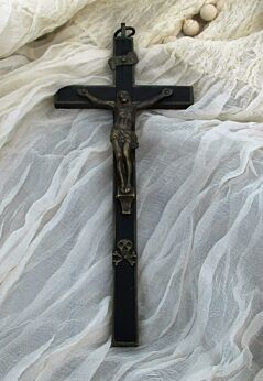 Small Antique Brass Hanging Crucifix Cross Jesus Christ Priest Nun