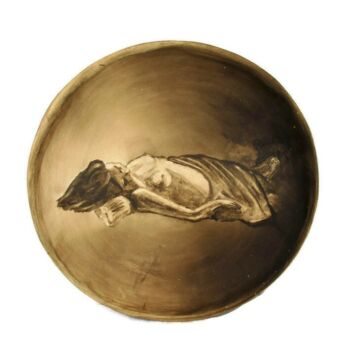 Ceramic Xl Charger Plate Decoration Centerpiece Hand Painted Nude Girl Signed Jo