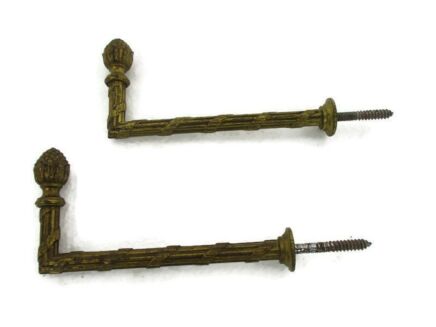 Pair Couple Vintage Brass Hooks Architectural Reclaimed Trims Moldings Furniture Hollywood regency style Hardware
