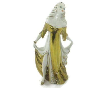 Gorgeous Lady Vintage Capodimonte Porcelain  White Gold Porcelain Crystal  Signed