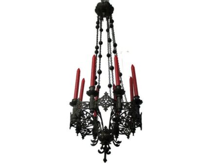 Gothic Castle Chandelier with Candles Bronze & Brass Not Electrified Antique