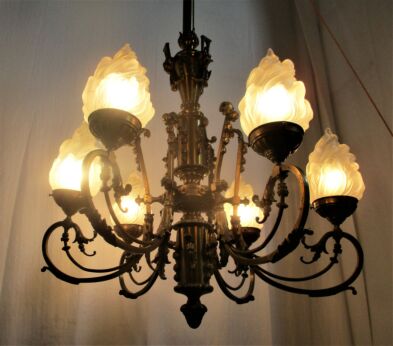 Flames Chandelier 6 Arms Lights Gothic Faces Rams head Hollywood regency WOW