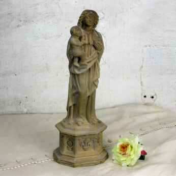 French Statue Virgin Mary Our Lady Madonna Infant Resin Fleur de Lis Vintage