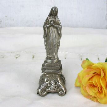 Mini Statue Our Lady of Banneux Lady of the Poor Spelter HTF Collector 4.92"