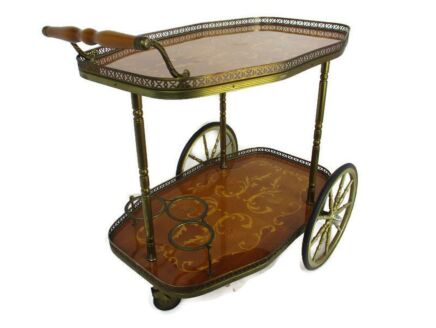Italian Bar Cocktail Tea Cart Trolley Italian Hollywood Regency Marquetry HTF