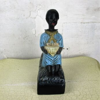 French Antique Piggy Bank Missionary Plaster Nodder Bobble Head African Boy HTF