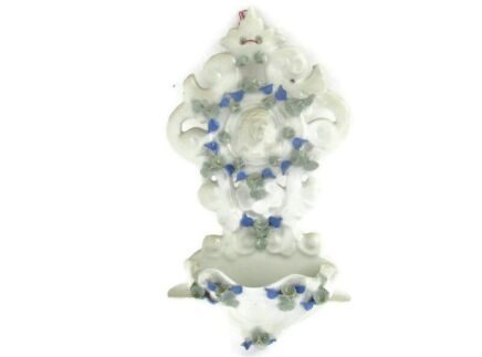 French Holy Water Font Child  Porcelain Flowers Jesus  Collector HTF 9.05"