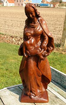 Vintage Virgin Mary Madonna and Child Hand Carved Wood Statue Figurine 20.07"