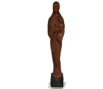 Virgin Mary Madonna Holy Mother Infant Child Plaster Statue on granite base Brown 18.11"