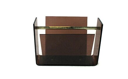 Lucite Modernist Magazine Newspaper Basket Rack Box Brown Smoked Organizer space age extremely rare