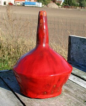 Small Red Teardrop Vase Fluted glazed ceramic Fat Lava Art Pottery lovely