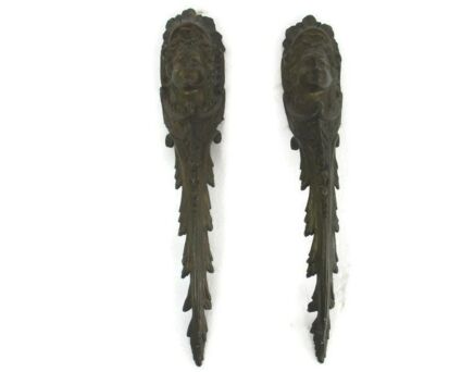 Pair Antique Brass Trims Mythical Female Heads Reclaimed Architectural WOW