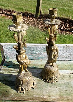Vintage Brass Couple Candle Holders Woman Man Farmer Wheat Ornate Lovely