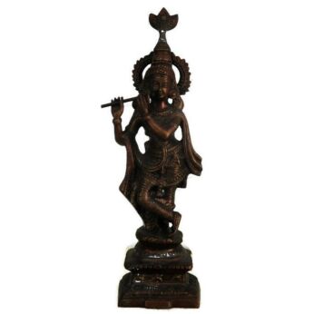 Bronze Brass Statue  Ornate Krishna Playing Music Good Fortune 17"