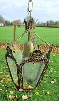 Vintage Lantern Chandelier Pendant Lamp Etched glass Brass Ornate Ornate