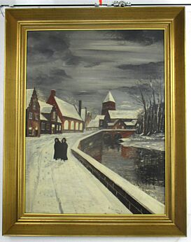 Oil Painting Canvas Wooden Frame Gorgeous Winter Landscape Signed Helderweirdt