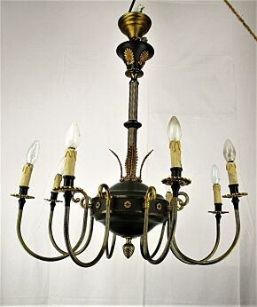 XL Vintage French Empire Chandelier 6 Arms Lights Green Shade Pineapple Tole