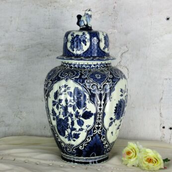 Boch Royal Sphinx Maastricht Delft Vase Urn Marked Blue White Foo Dog 19.68"