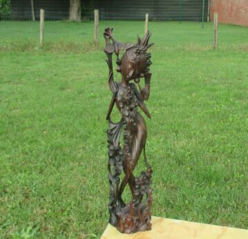 Large Figurine Statue Hand Carved Hard Wood Indonesian Asian Woman Goddess