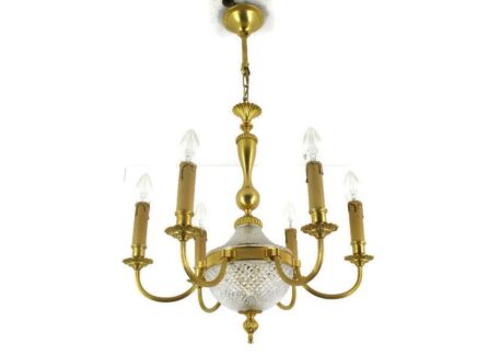 Hollywood regency 1950s Chandelier lamp Christal Brass Small Lovely 6 Lights Arm