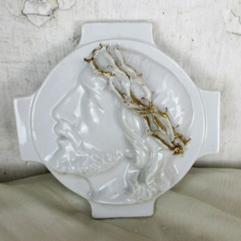 Wall Plaque Tile Porcelain Bisque Jesus Christ Head of Thorns Bois de Breux Teco