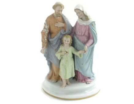 Antique Statue Holy Family Saint Joseph Virgin Mary Child Marked Bisque 11.81" marked Z