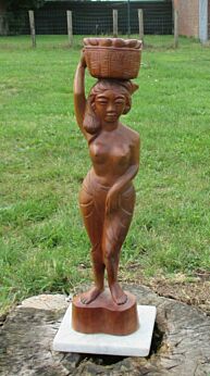 Vintage Figurine Statuette Carved Wood Asian Woman Nude Marble Foot 20.47"