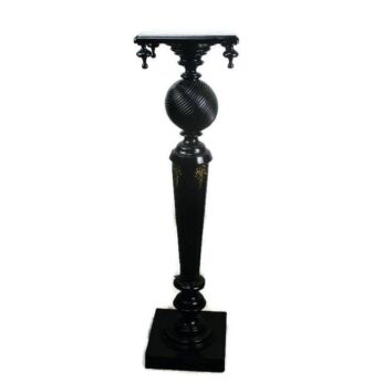Vintage Dark Wood Pedestal Display Side Table Plant Stand Brass Guirlandes WOW