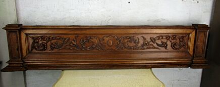 XL Antique Carved Wood Dragons Fish Heraldic Double Pediment Architectural 54.5"