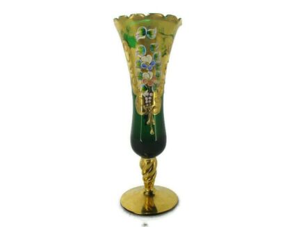 Moser Art Glass hand Painted small vase Glass Twisted Stem Gold Gilded Bohemian Czech Gorgeous
