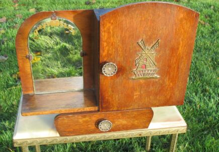 Antique Dutch Medicine Wooden Bathroom Cabinet Glass Mirror Mill Vintage