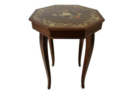 Vintage Italian Marquetry Wooden Side occasional Table Music Box Jewelry Louis XV Not Working
