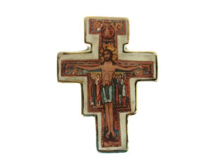 San Damiano Crucifix Jesus Christ Saints IHS Nazare Jesus of Nazareth Porcelain 5.11"