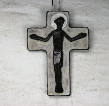 Mid Century Modern Ceramic Modernist Crucifix Jesus Christ Marked Perignem