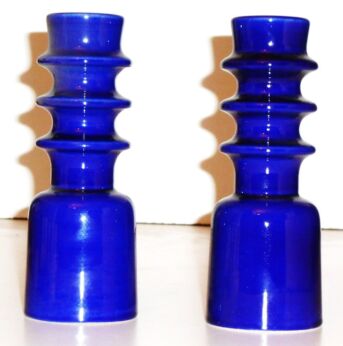 2 Vintage Cobalt Blue German Steuler Art Pottery candle holder ceramic Zalloni