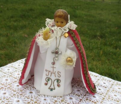 Small Baby Jesus Statuette Wax Infant of Prague Santo Nino Statue 4.92" Rare