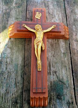 Vintage Last Rites Sliding Crucifix wood Jesus Cross Catholic Oil Candles