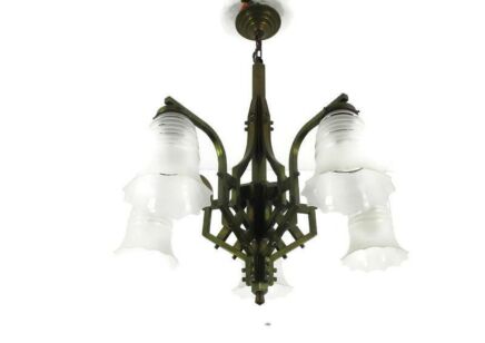 Art Nouveau 5 Lights Arms Chandelier Lamp Art Deco Abstract Glass Shades WOW