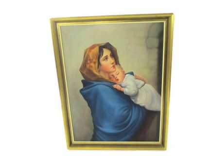 Beautiful Oil Painting Canvas Madonnina Madonna della Strada after Ferruzzi Signed
