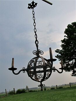 Huge Antique Cut Glass Wrought Cast Iron Lantern Chandelier Impressive 41.73"