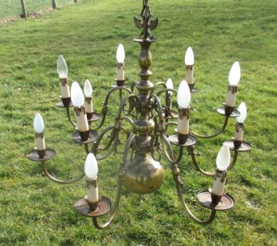 Vintage Flemish ' Dutch ' Double Chandelier 12 Arms Lights Eagle Stunning