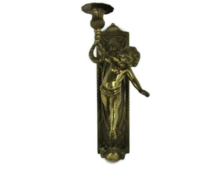 Gorgeous Wall Mounted Sconce Candle Holder Putti Cherub Angel Brass Mid Century