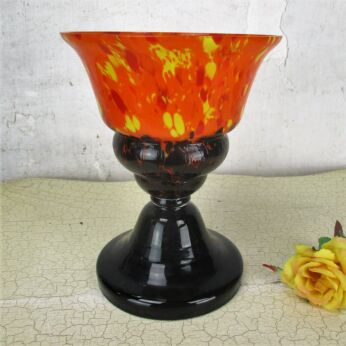Vase Chalice Millefiori Art Glass Orange Yellow Black Base Funky 7.87"