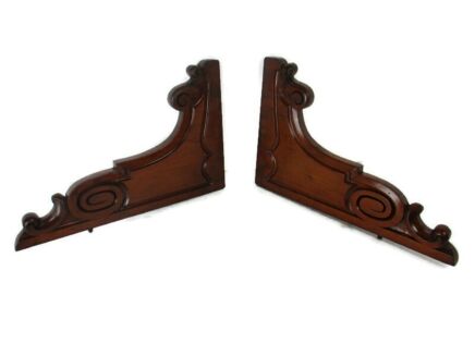 Pair French Corbels Hand Carved Wood  Pediment Ornate Finial Architectural Brackets Finials Antique Art Nouveau