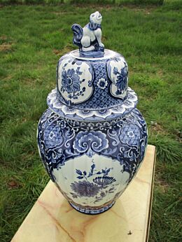 Vintage Dutch Petrus regout Maastricht Delft Blue Porcelain Lidded Vase Urn
