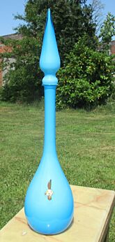 Vintage Large Italian Cased Opaline Turquoise Art Glass Vase Bottle era Empoli
