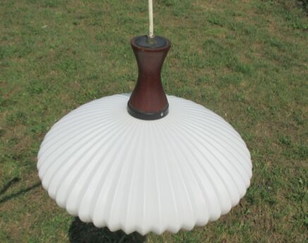 Vintage Chandelier Pendant Op Pop Art Danish Modern Style Teak Opaline UFO WOW