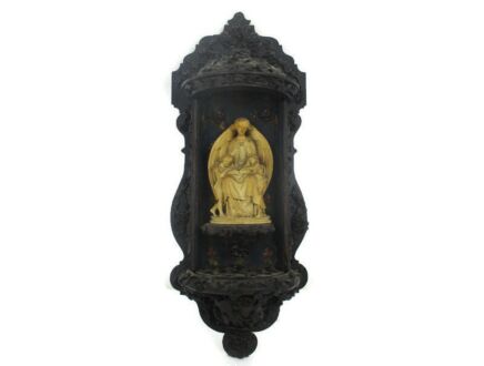 19th C Antique hand Carved Wood Chapel Niche Shrine Hand Made Black Forest WOW