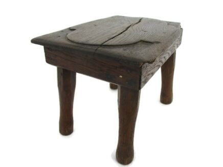 Small Miniature Side Occasional table pedestal Barn Country Farmhouse Style Carved wood France Antique